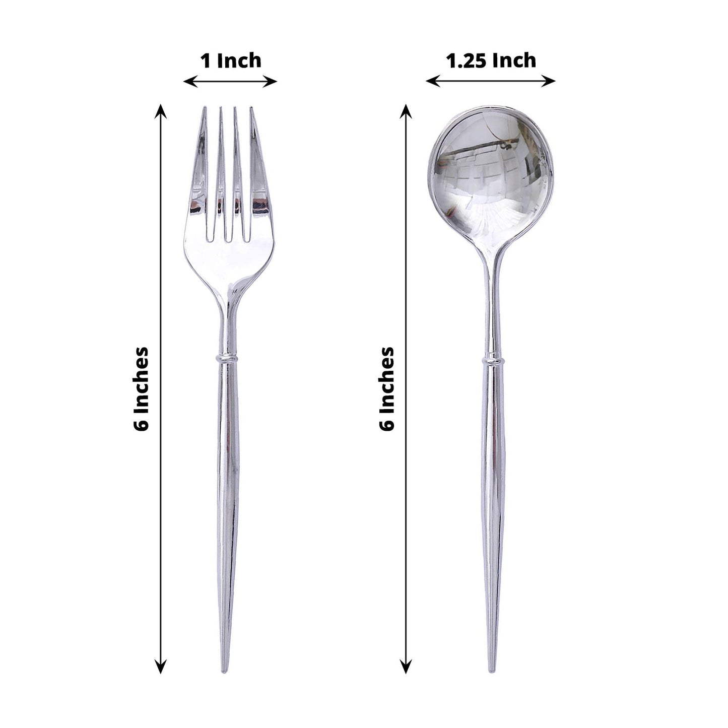 24 Pack | 6inch Metallic Silver Premium Plastic Utensil Set
