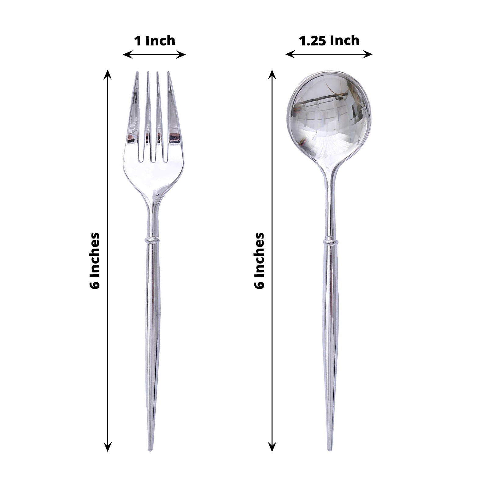 24 Pack | 6inch Metallic Silver Premium Plastic Utensil Set