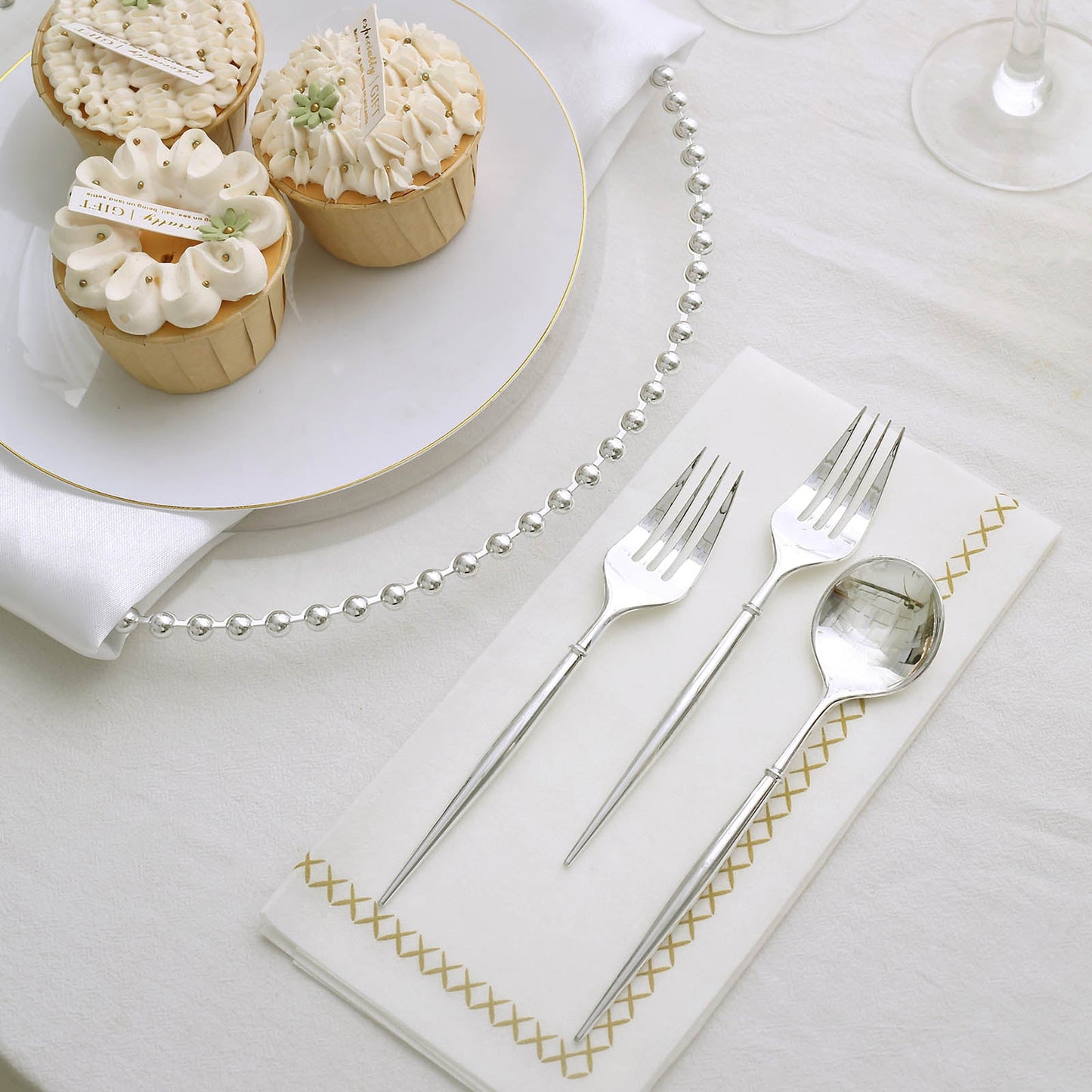 24 Pack | 6" Metallic Silver Premium Disposable Fork / Spoon Silverware Set, Modern Heavy Duty Plastic Utensils