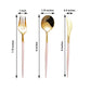 Metallic Gold 8 Inch Plastic Premium Modern Silverware Cutlery Set With Rose Gold Handle 24 Pack 