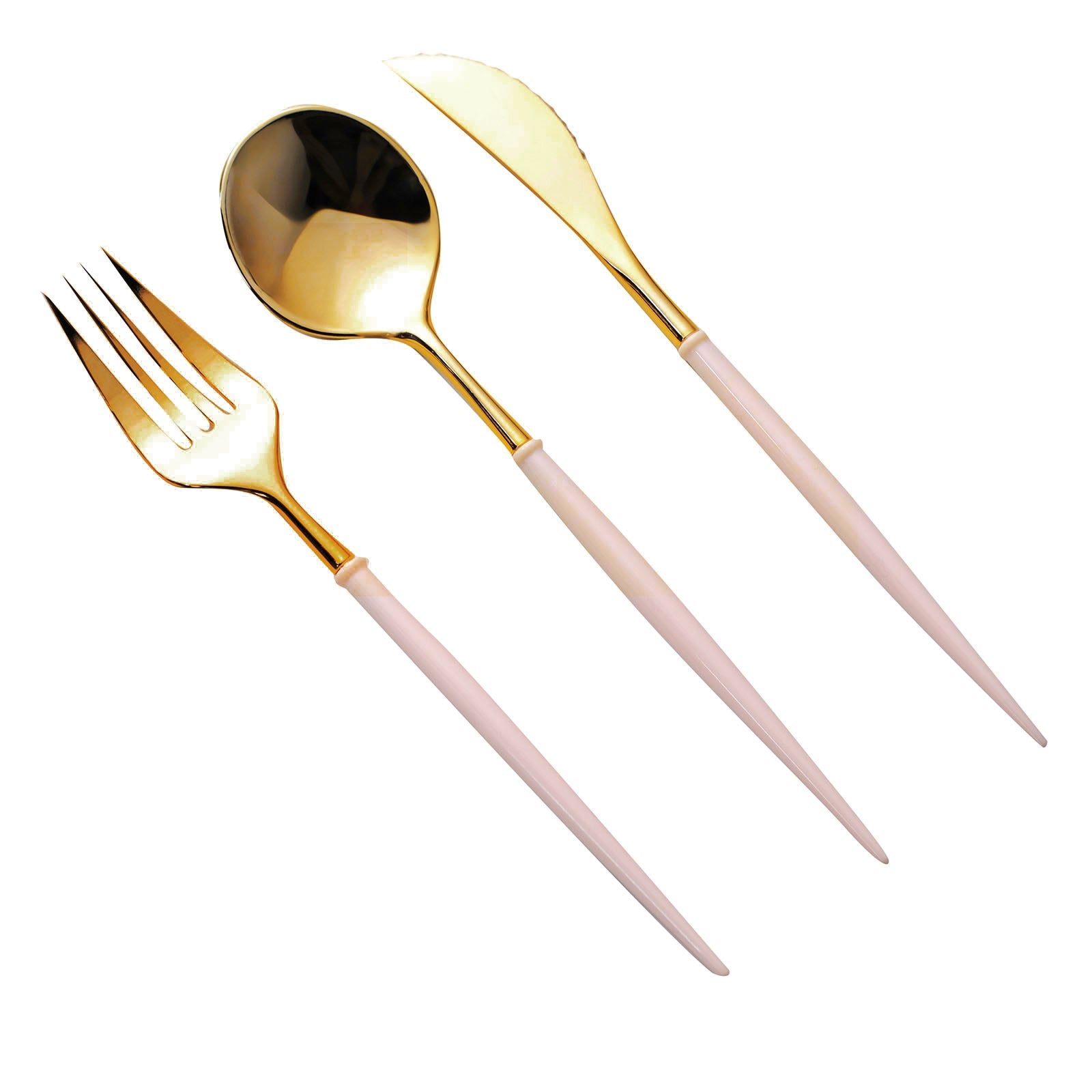 Plastic Cutlery Set With Rose Gold Handle Metallic Gold Modern 8 Inch Silverware Premium 24 Pack