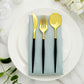 24 Pack | Gold 8" Modern Flatware Set, Heavy Duty Plastic Silverware With Black Handle