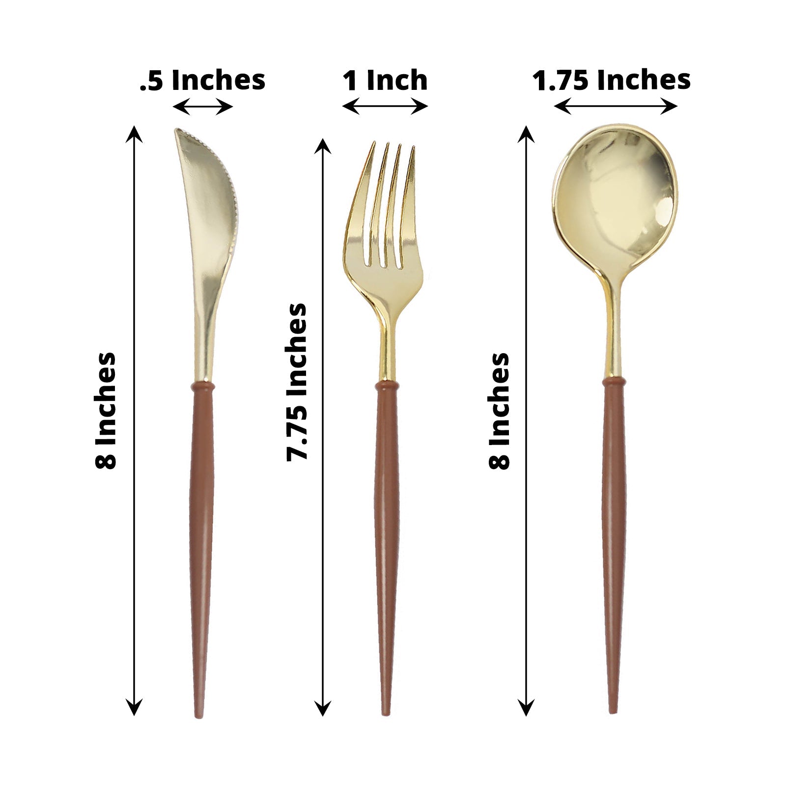 24 Pack | 8inch Metallic Gold With Brown Utensil Set, Modern Premium Plastic Silverware Set