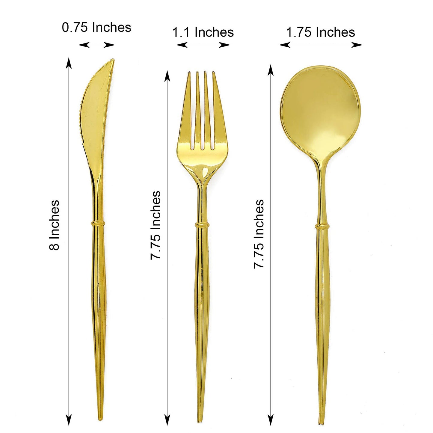 Heavy Duty Disposable Gold 8 Inch Plastic Cutlery Set 24 Pack