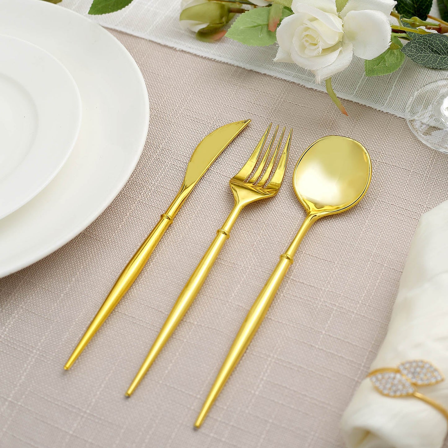 24 Pack Heavy Duty Disposable Gold Plastic 8 Inch Cutlery Set