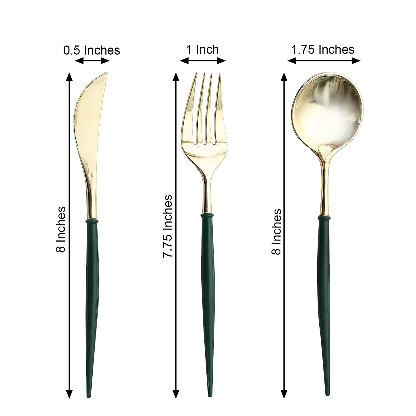 8 Inch Metallic Gold And Hunter Green Utensil Set In 24 Pack