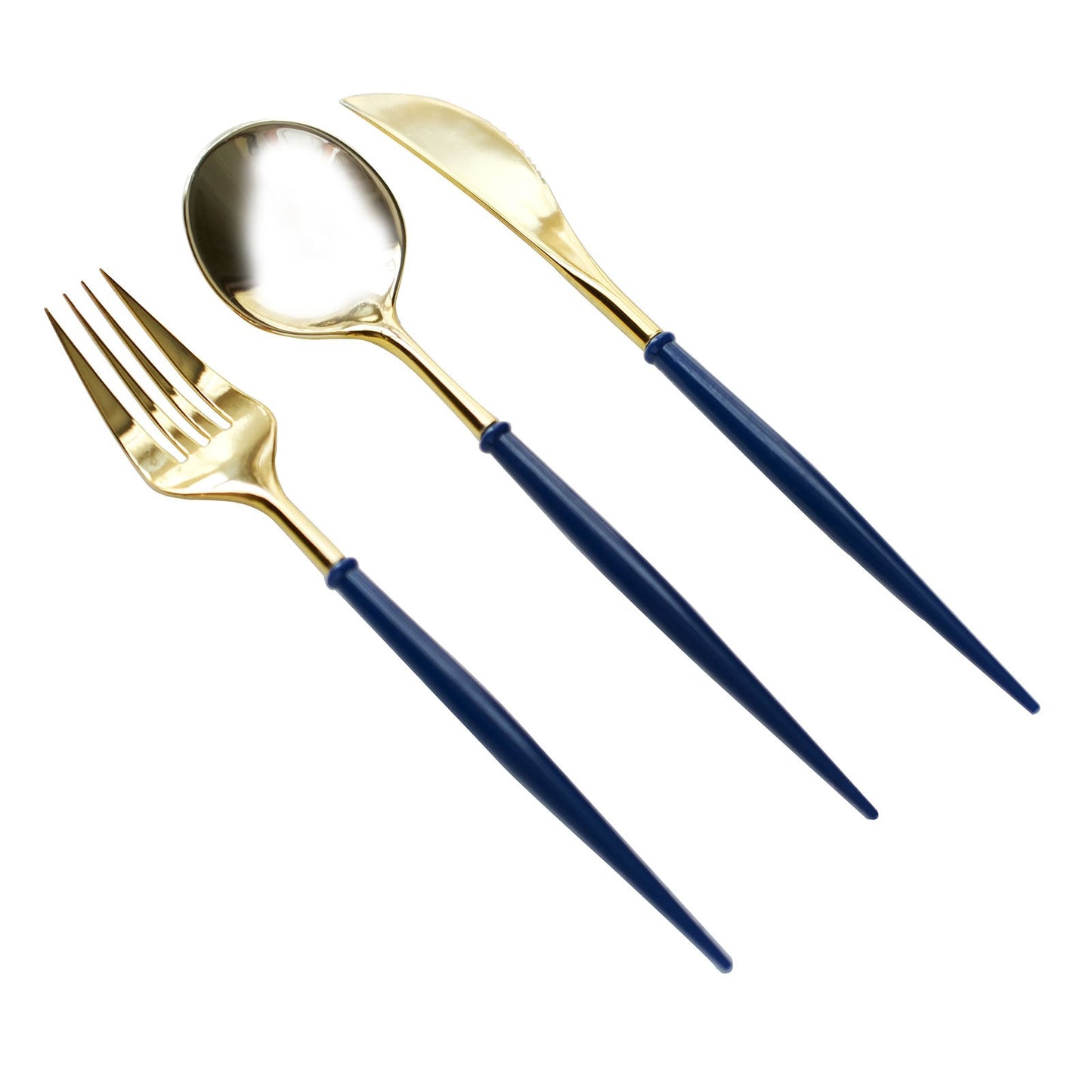 24 Pack Gold Plastic Cutlery with Royal Blue Handle 8 Inch