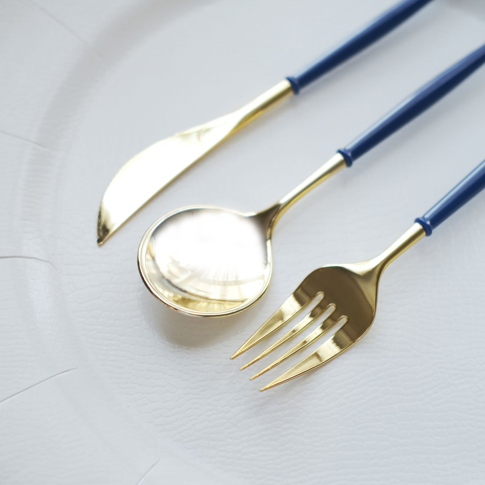 24 Pack Metallic Gold Plastic Utensils with Blue Handle 8 Inch