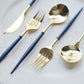 8 Inch Gold Plastic Utensils with Royal Blue Handle Pack of 24