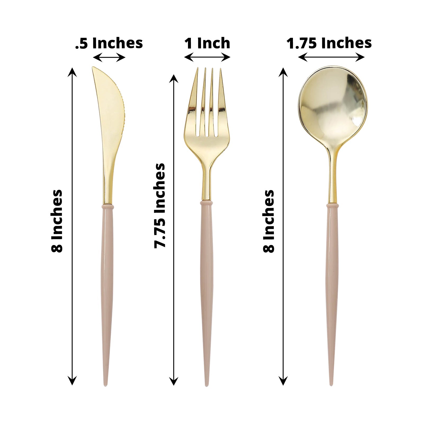 24 Pack | 8inch Metallic Gold With Beige Utensil Set, Modern Premium Plastic Silverware Set