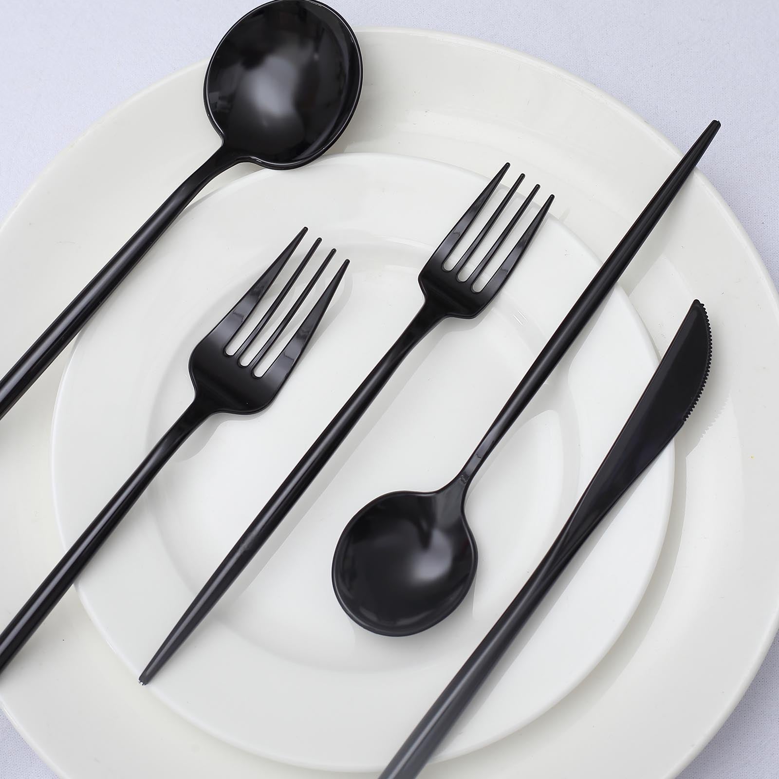 50 Pack Of Black Plastic Cutlery