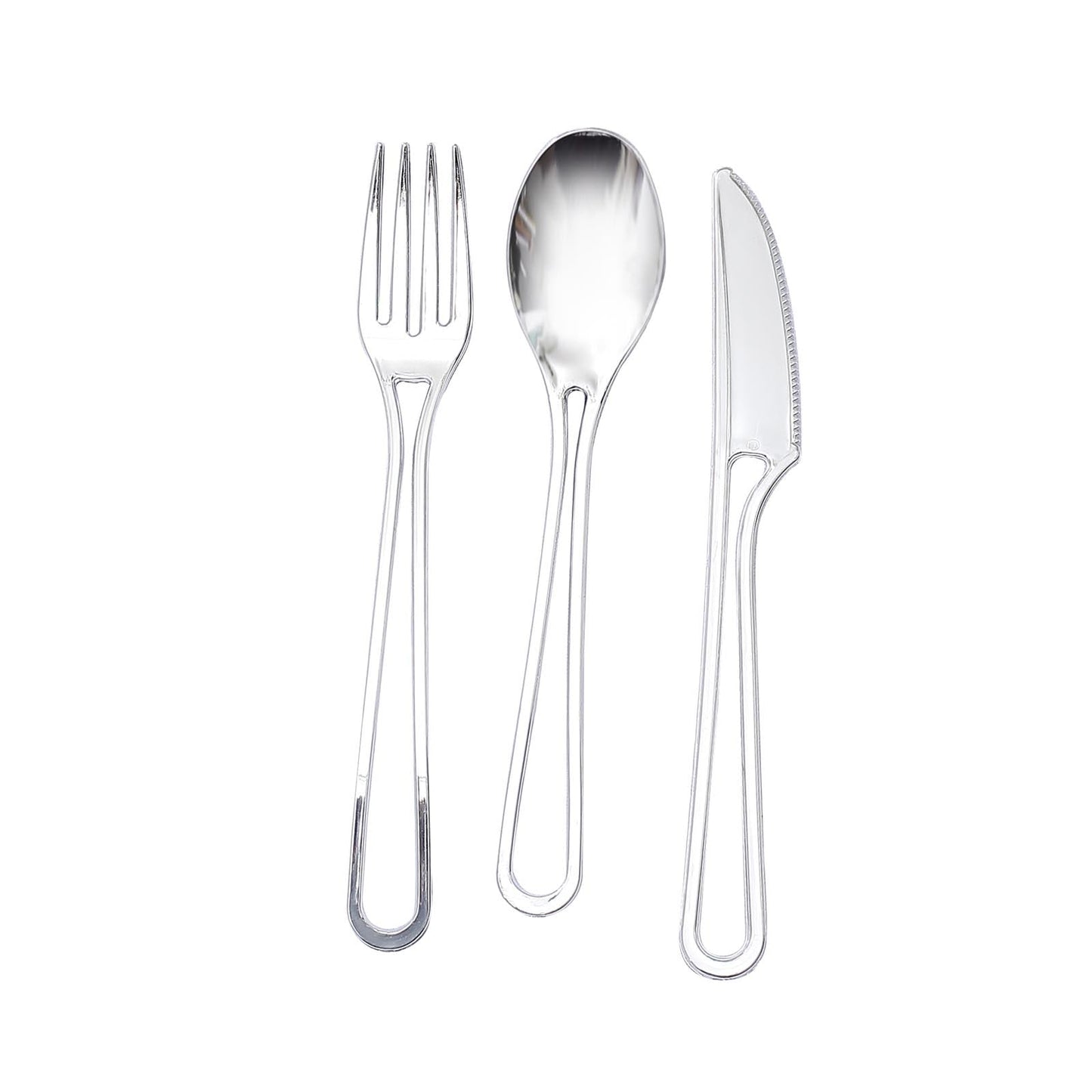 7" Silver Modern Disposable Utensil Set - Fork, Spoon, Knife