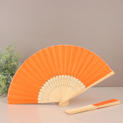 Elegant Craftsmanship of Orange Asian Silk Folding Fans