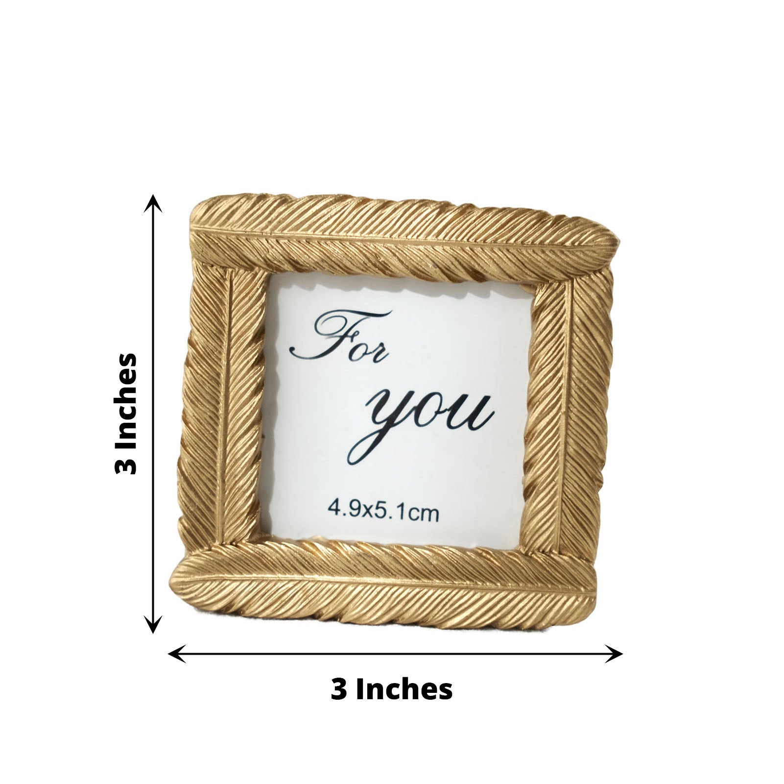 3 Inch Gold Resin Mini Square Vintage Feather Picture Frame Party Favors Card Place Holder 4 Pack