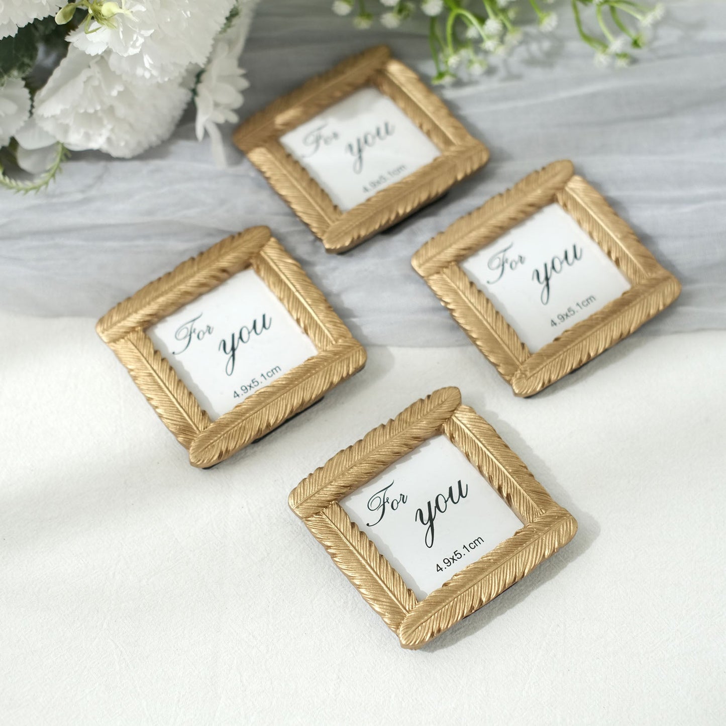 4 Pack Gold Resin Mini Square Vintage Feather Picture Frame Party Favors Card Place Holder 3 Inch