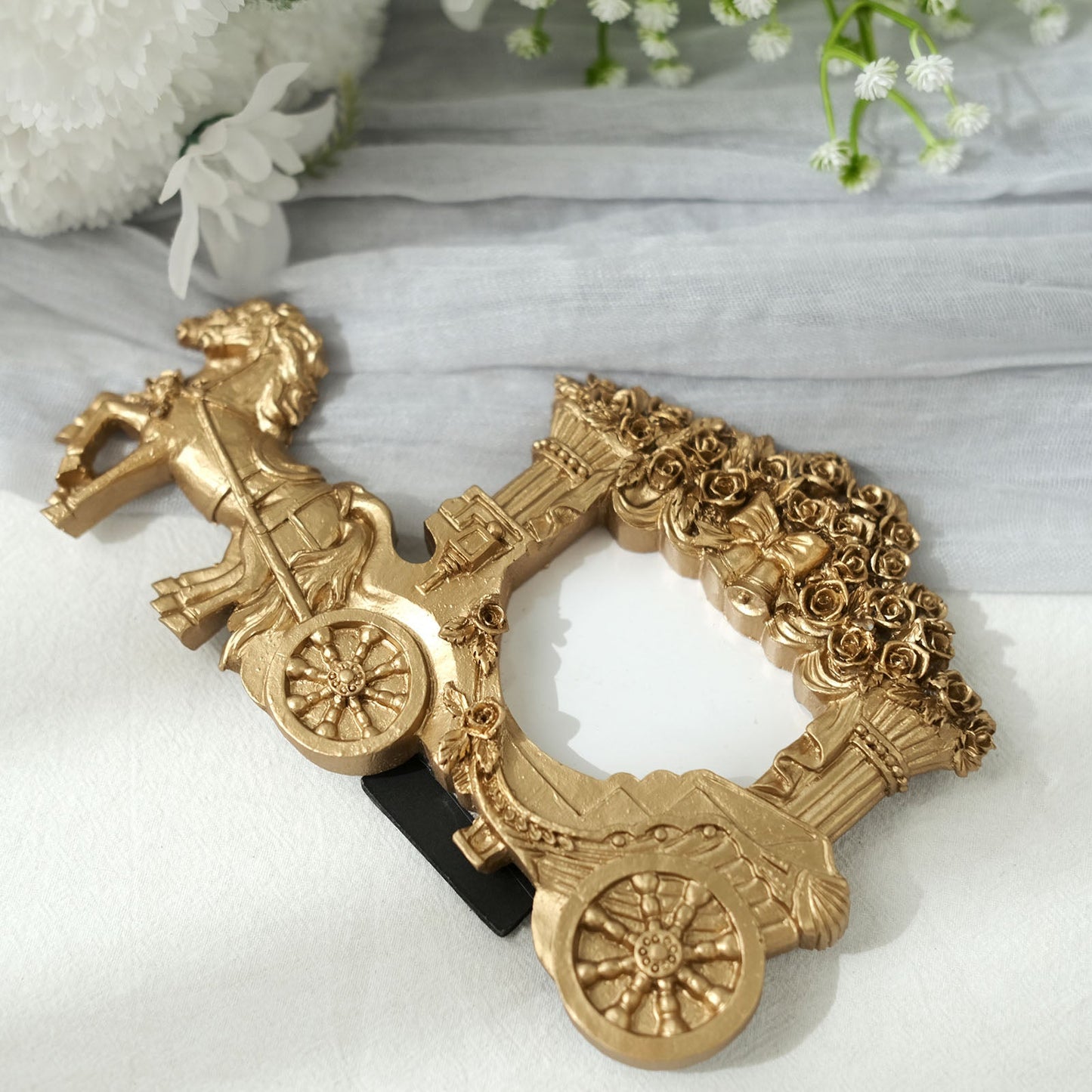Resin Gold Horse Carriage European Style Picture Frame Party Favors Card Place Holder 7 Inch