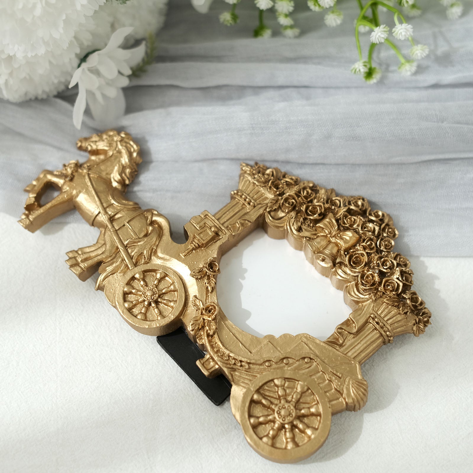 Resin Gold Horse Carriage European Style Picture Frame Party Favors Card Place Holder 7 Inch