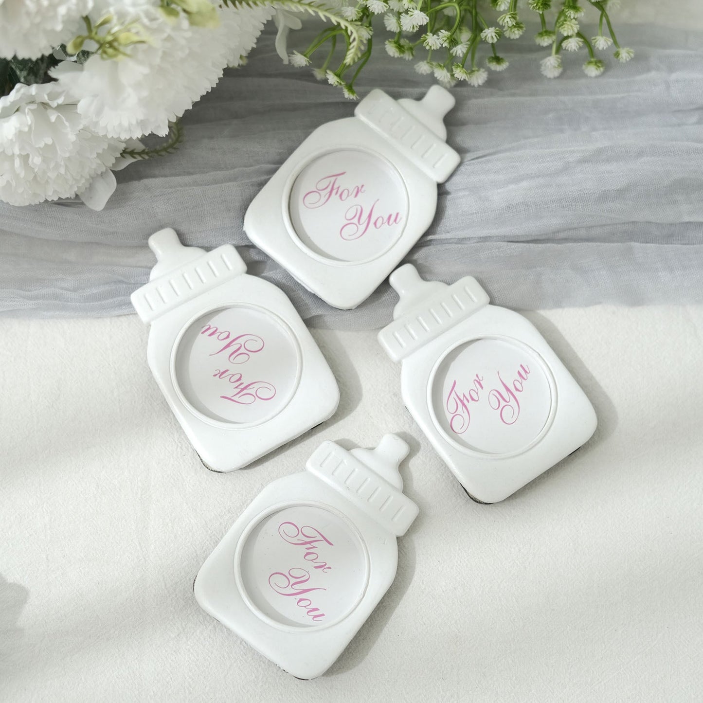4 Inch White Resin Baby Bottle Shower Favors