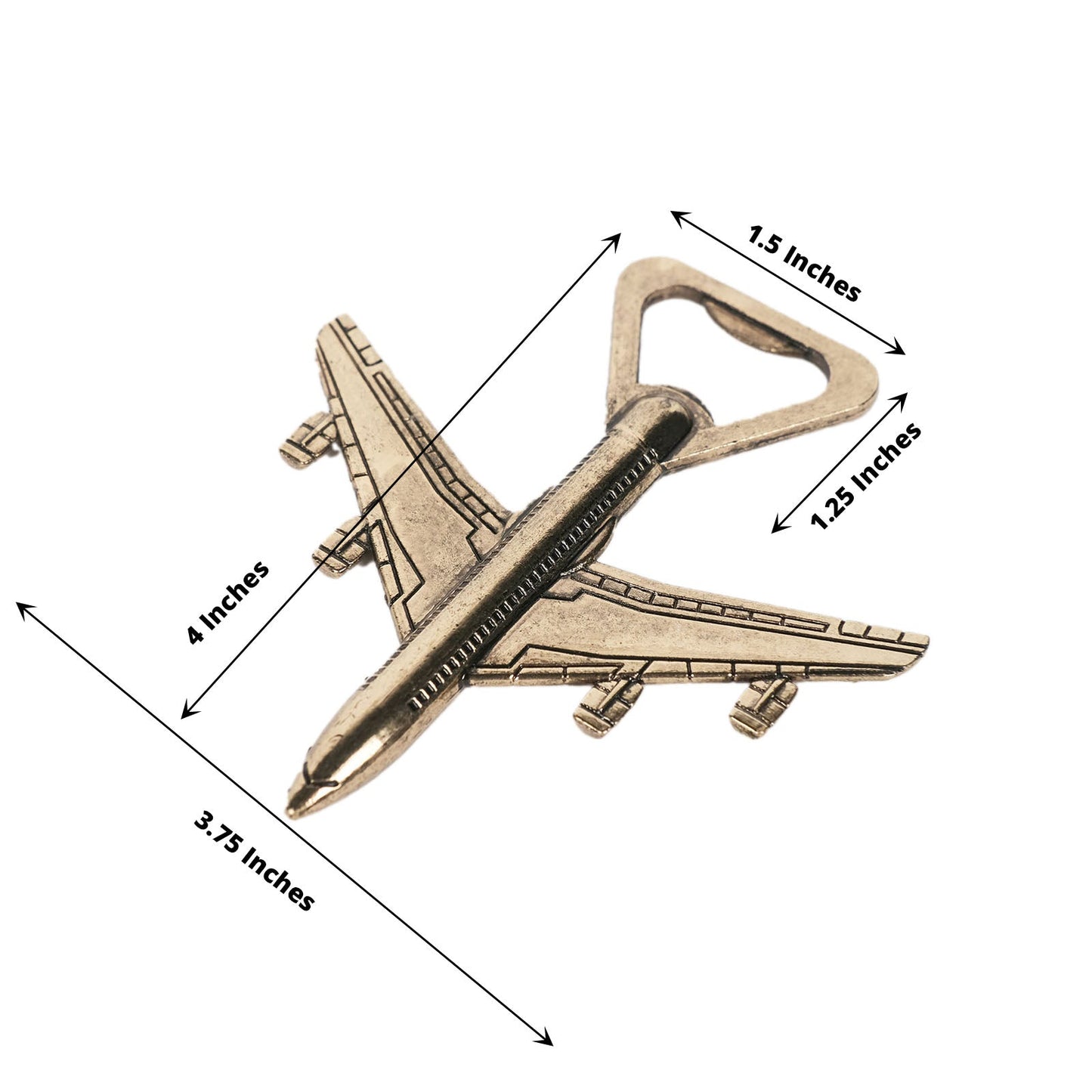 Vintage Party Favor Airplane Bottle Opener In Gold 4 Inch