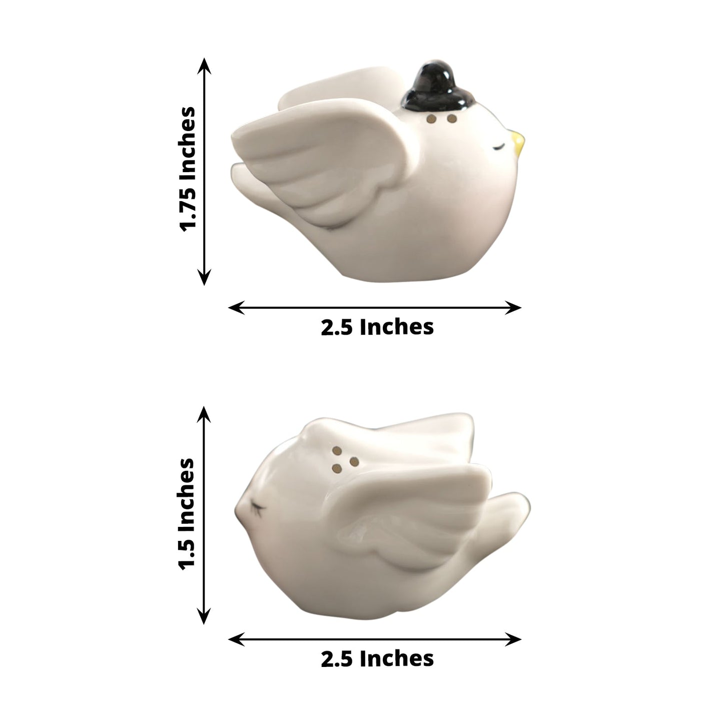 White bride and groom love birds salt and pepper shakers in a gift box.