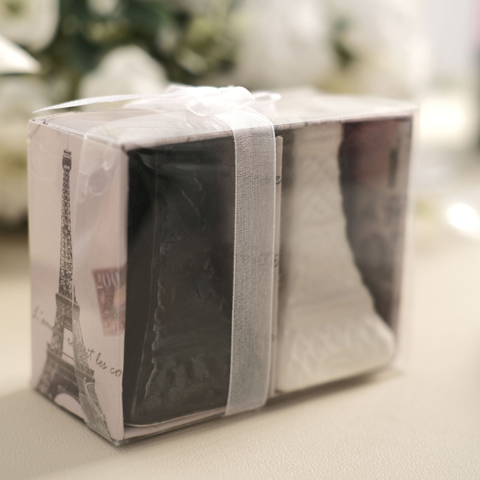 Vintage Party Favors 3 Inch Black & White Pre Packed Salt and Pepper Shakers Gift Box with Thank You Tag