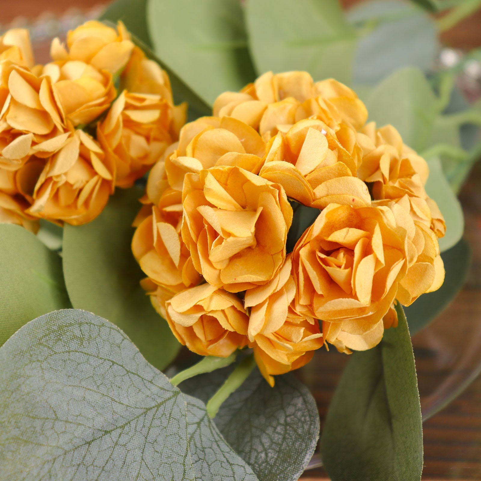 Wire Stemmed Mini Paper Gold Craft Flower Roses 144 Pieces