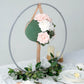8" green floral foam ball adorned with pink and white roses in a hanging arrangement.