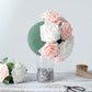 Green DIY flower arrangement craft foam ball with rose accents.