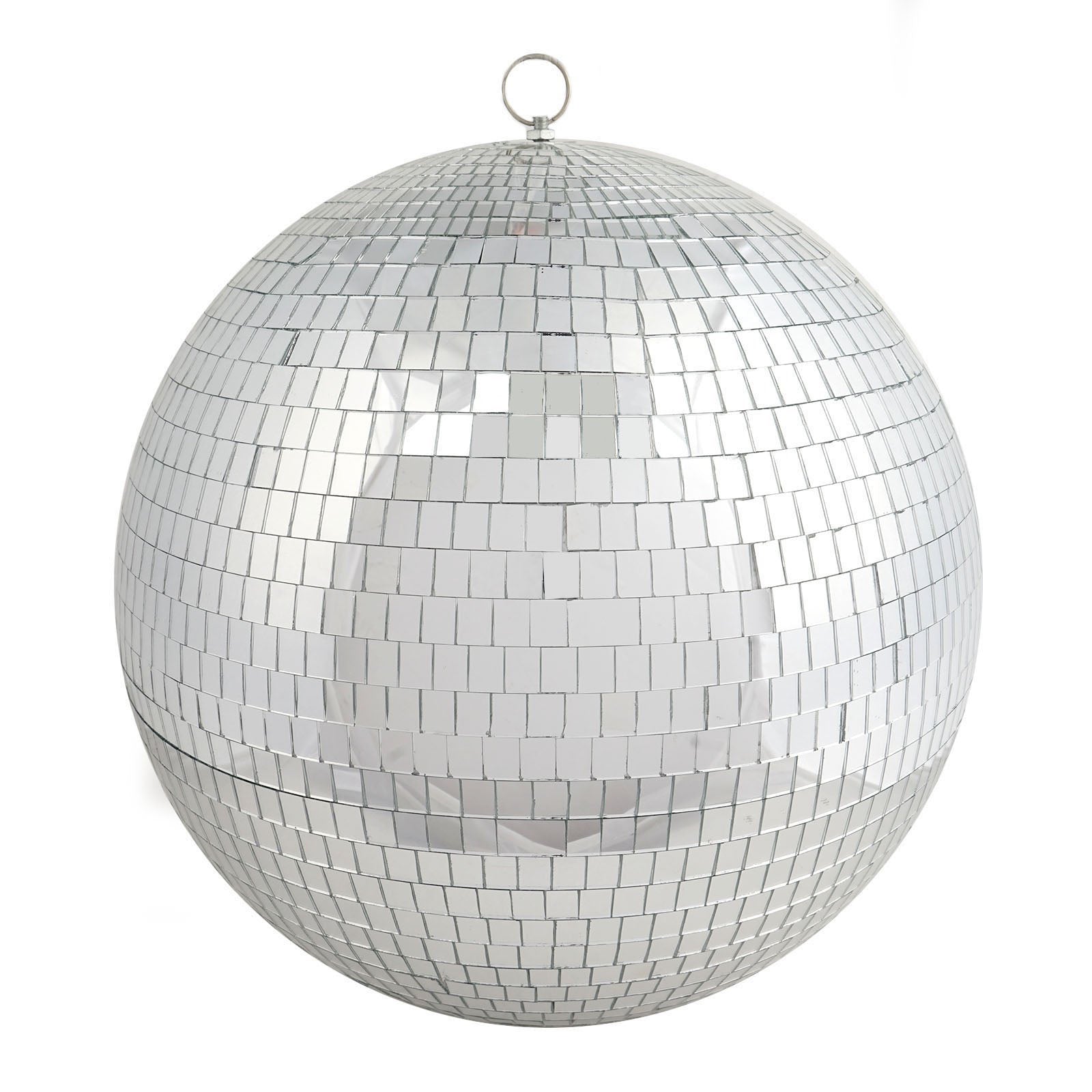 16" large silver foam disco mirror ball with hanging swivel ring.