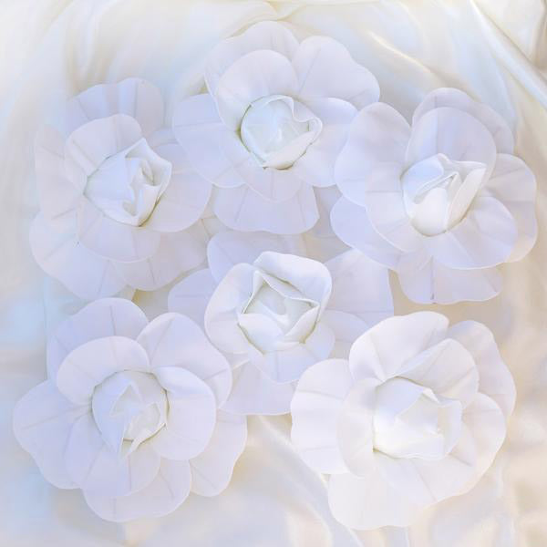 White artificial foam DIY craft roses, 6 pack.