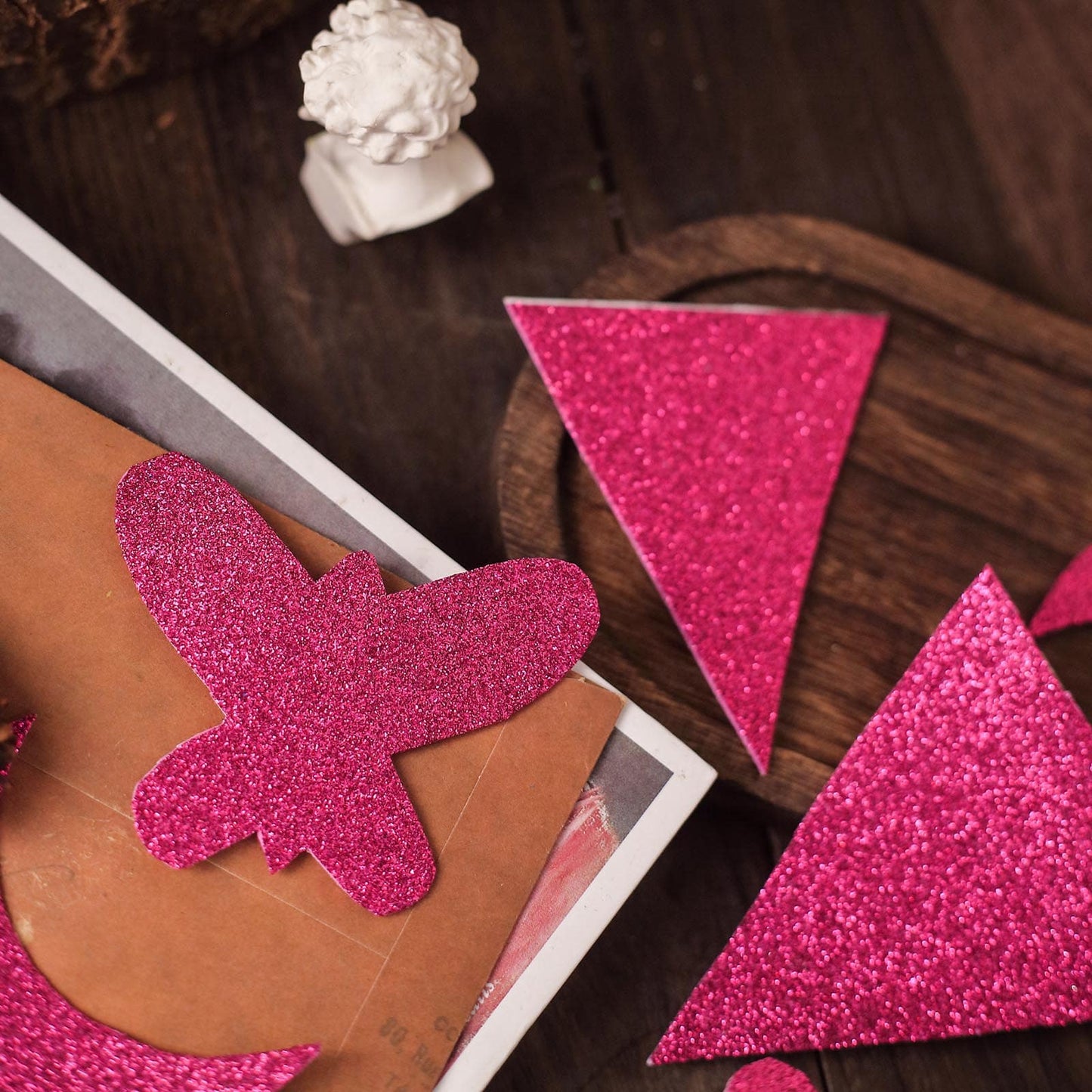 Hot pink self-adhesive glitter foam sheets for DIY crafts.