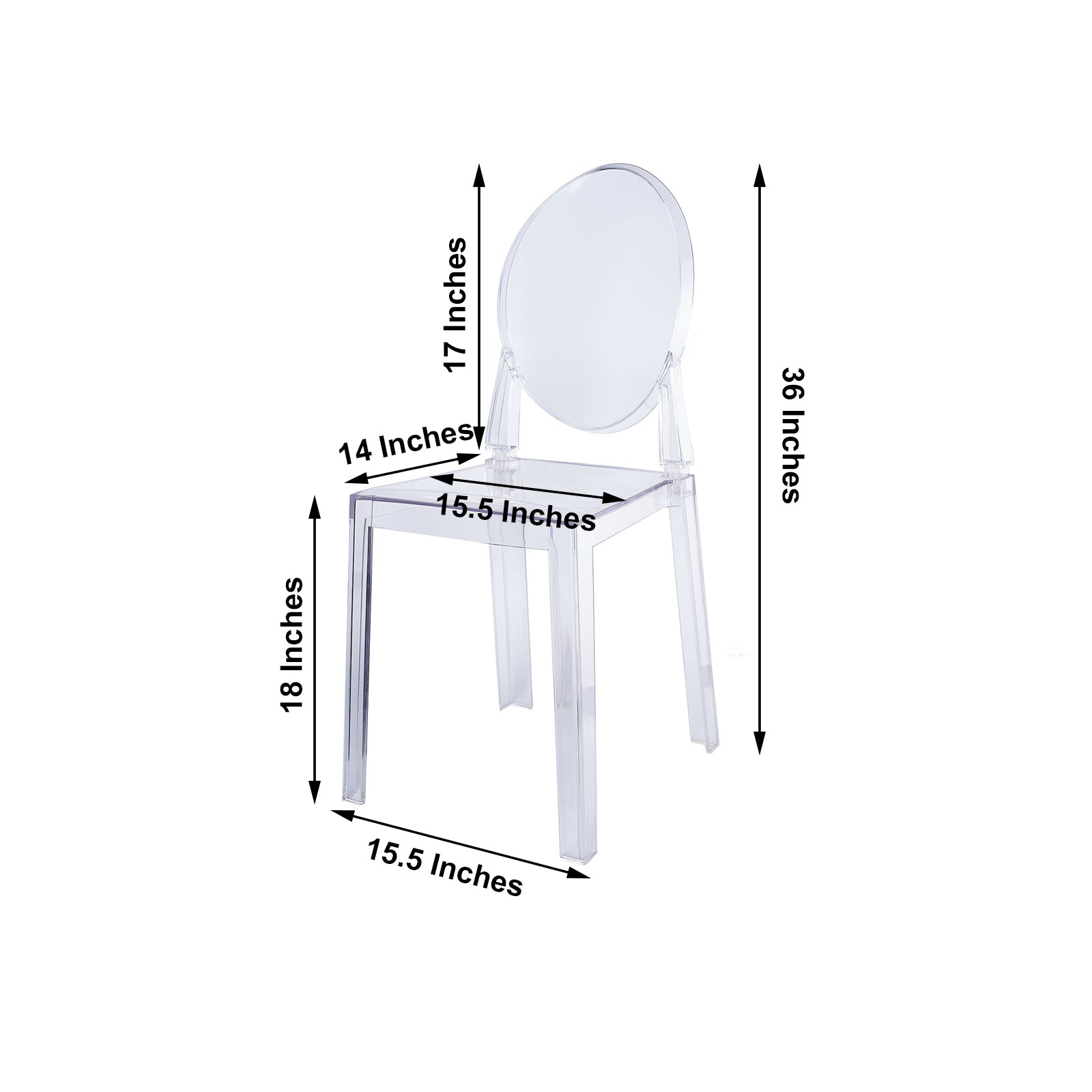 Clear Crystal Acrylic Banquet Ghost Chair With Oval Back, Transparent Armless Stacking Accent Chair