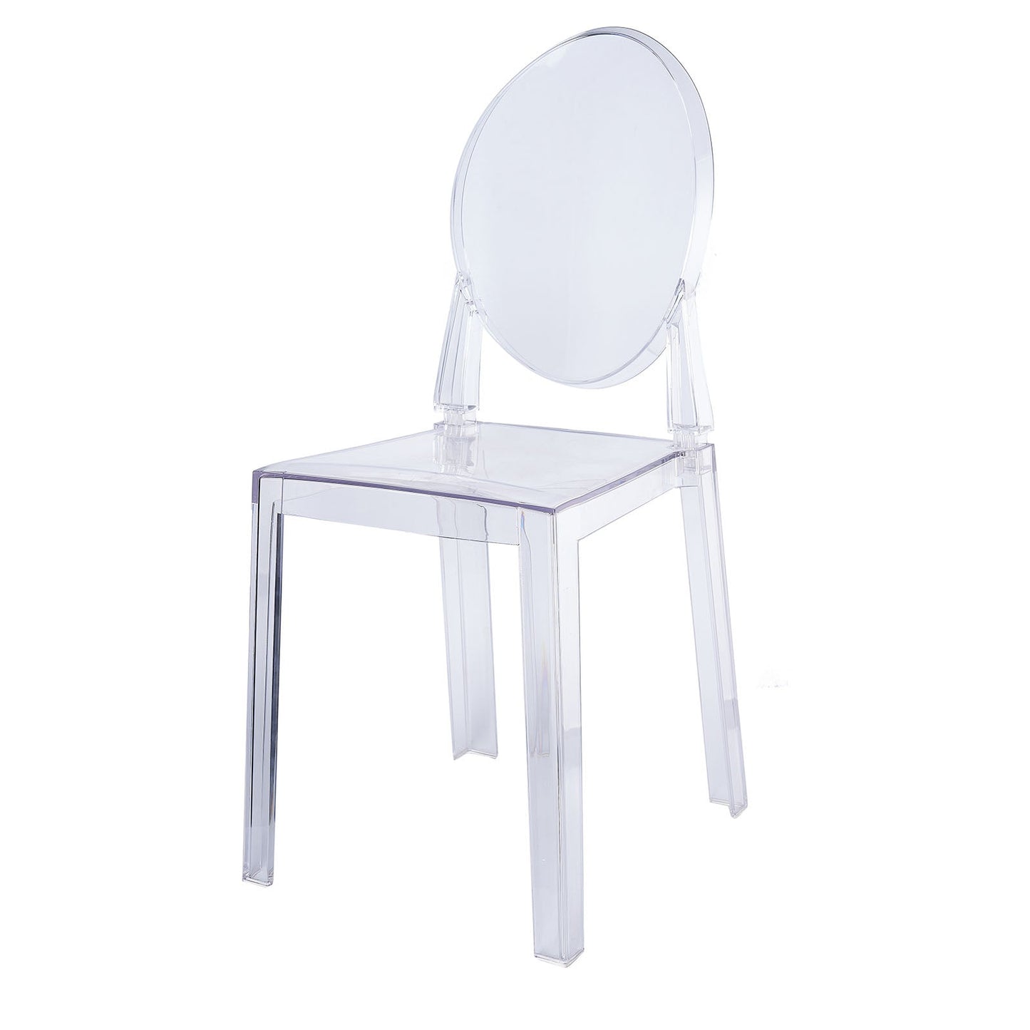 Clear Acrylic Banquet Ghost Chair With Oval Back, Transparent Armless Stacking Accent Chair#whtbkgd