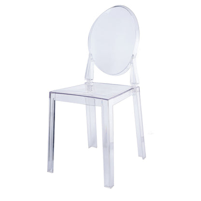 Clear Acrylic Banquet Ghost Chair With Oval Back, Transparent Armless Stacking Accent Chair#whtbkgd