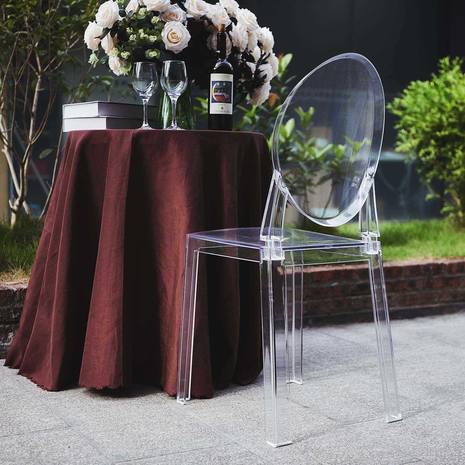Clear Crystal Acrylic Banquet Ghost Chair With Oval Back, Transparent Armless Stacking Accent Chair