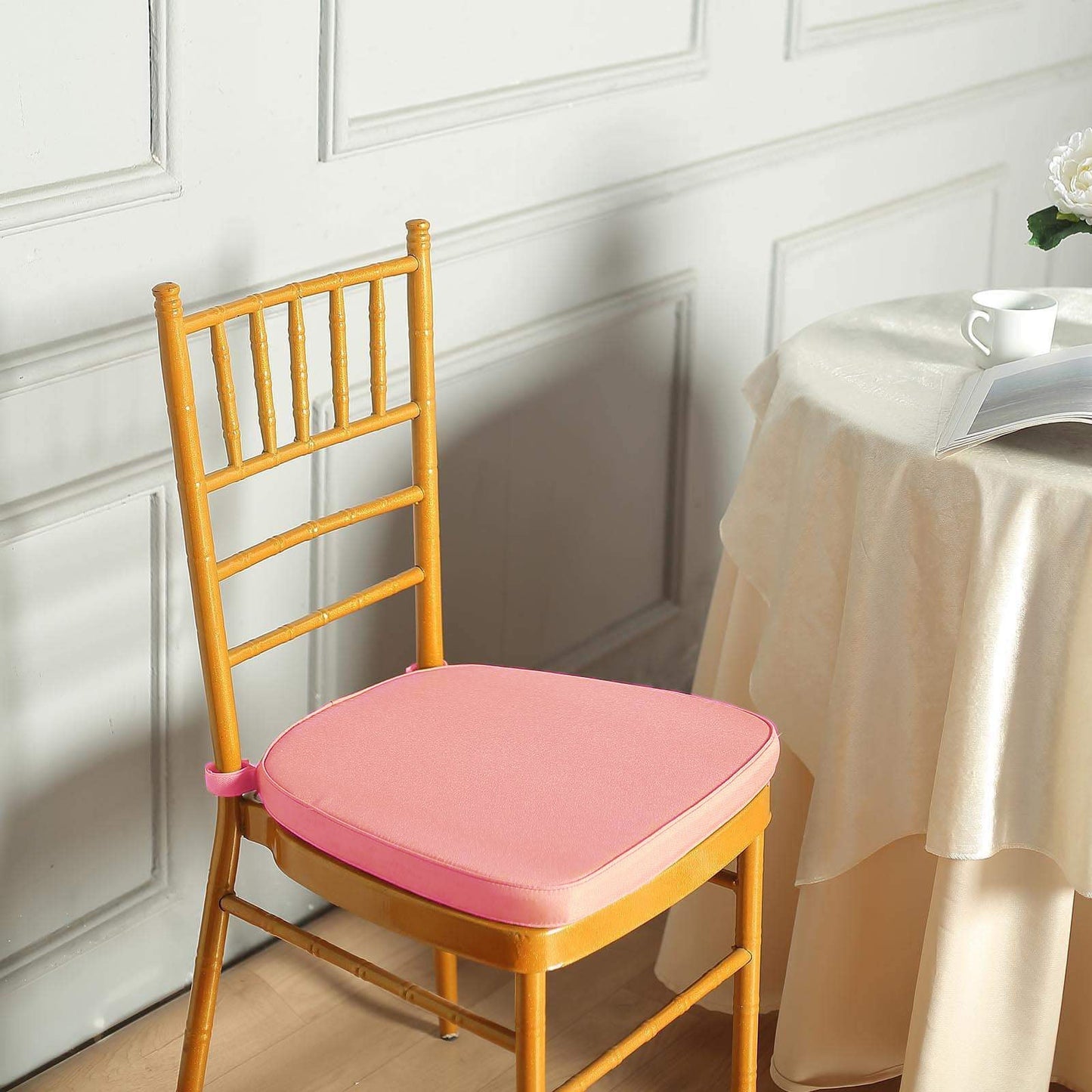 Thick Dusty Rose Memory Foam Filled 2 Inch Chiavari Chair Seat Cushion with Ties & Removable Cover