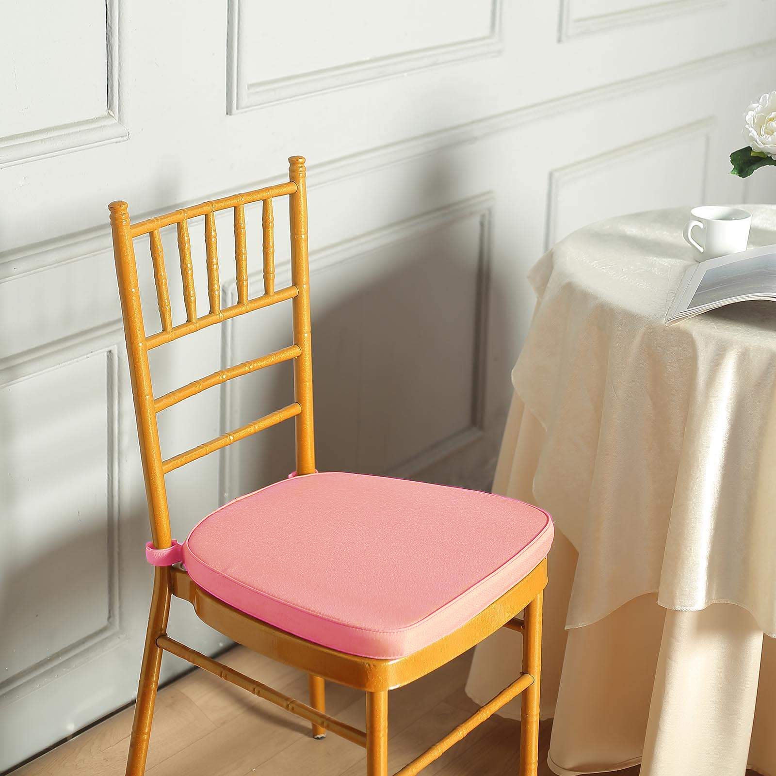 Thick Dusty Rose Memory Foam Filled 2 Inch Chiavari Chair Seat Cushion with Ties & Removable Cover