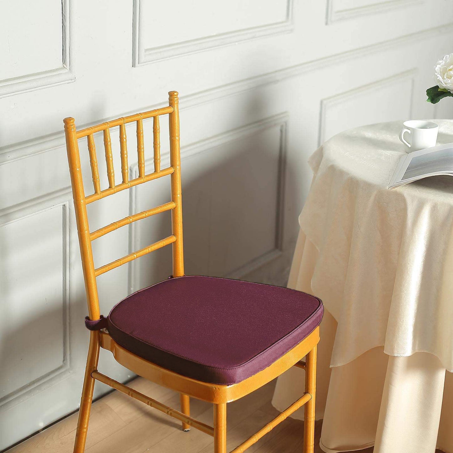 2inch Thick Burgundy Chiavari Chair Pad, Memory Foam Seat Cushion With Ties and Removable Cover