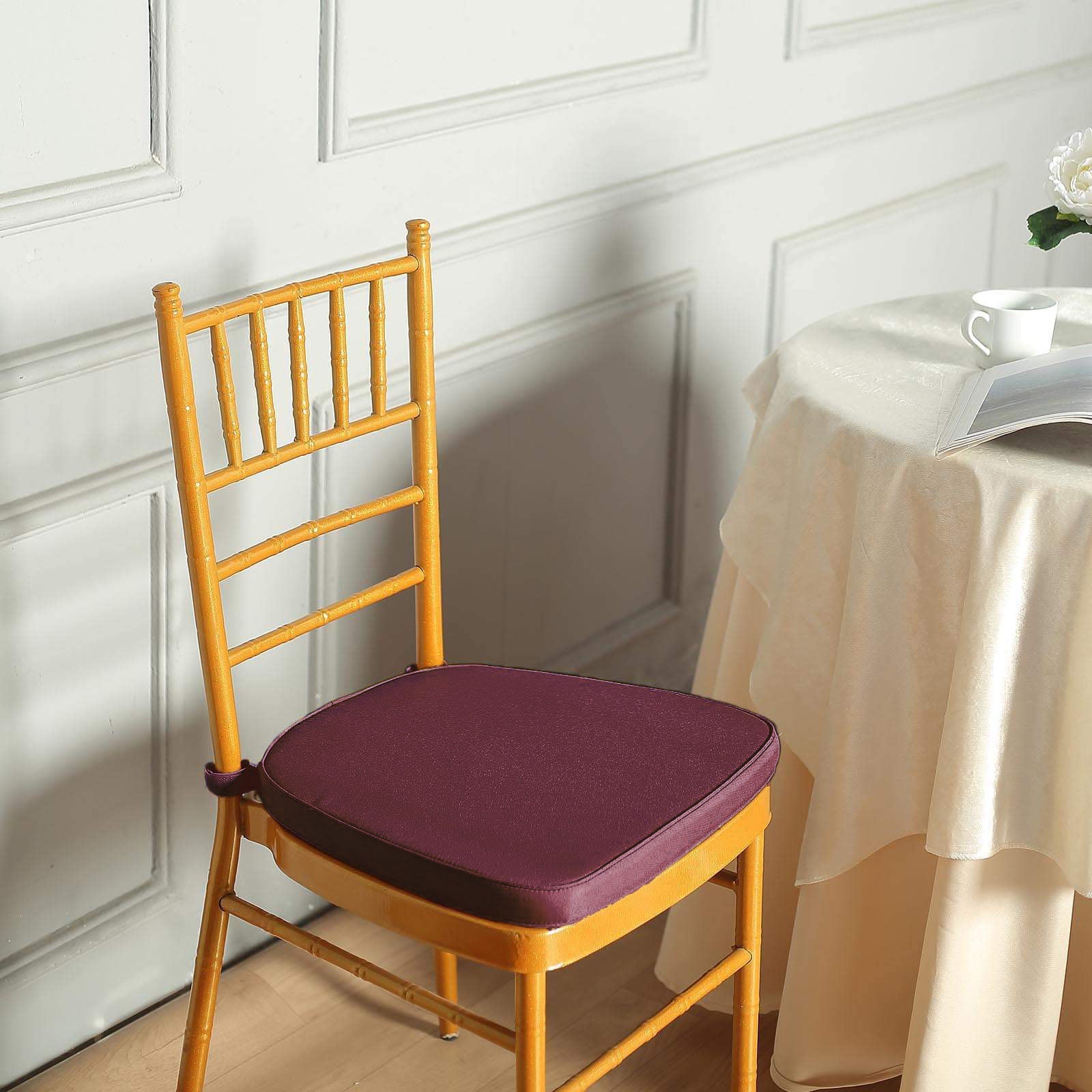 2inch Thick Burgundy Chiavari Chair Pad, Memory Foam Seat Cushion With Ties and Removable Cover