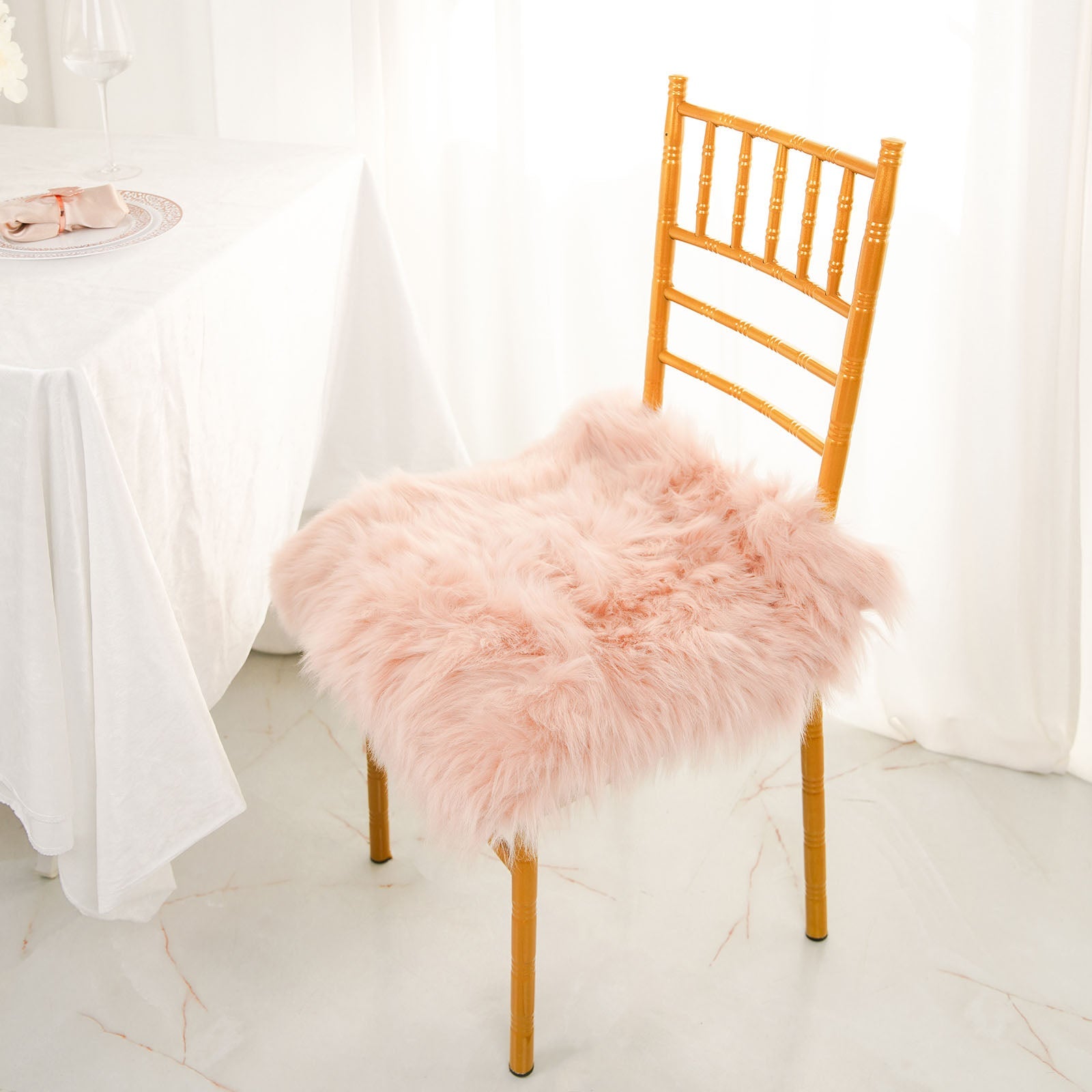 Dusty Rose Soft Faux Sheepskin Fur 20 Inch Square Seat Cushion