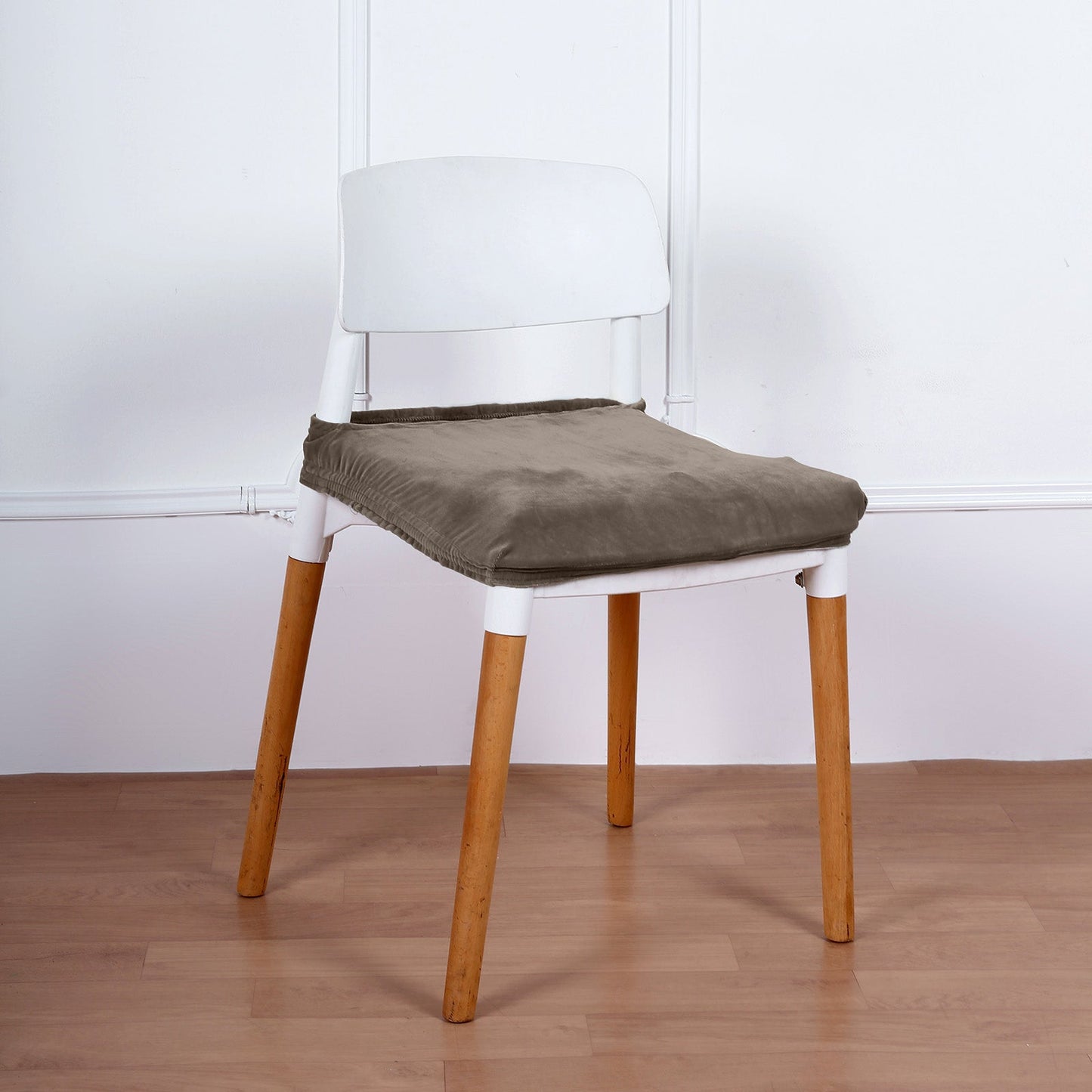 Stretch Charcoal Gray Dining Chair Seat Cover, Velvet Chair Cushion Protector With Tie