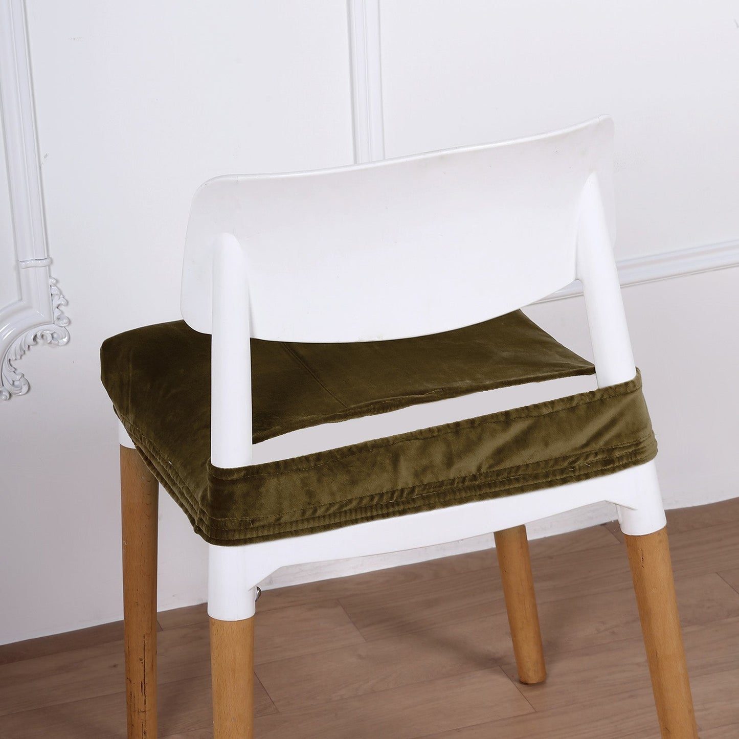 Olive Green Dining Chair Seat Velvet Cushion Cover With Ties
