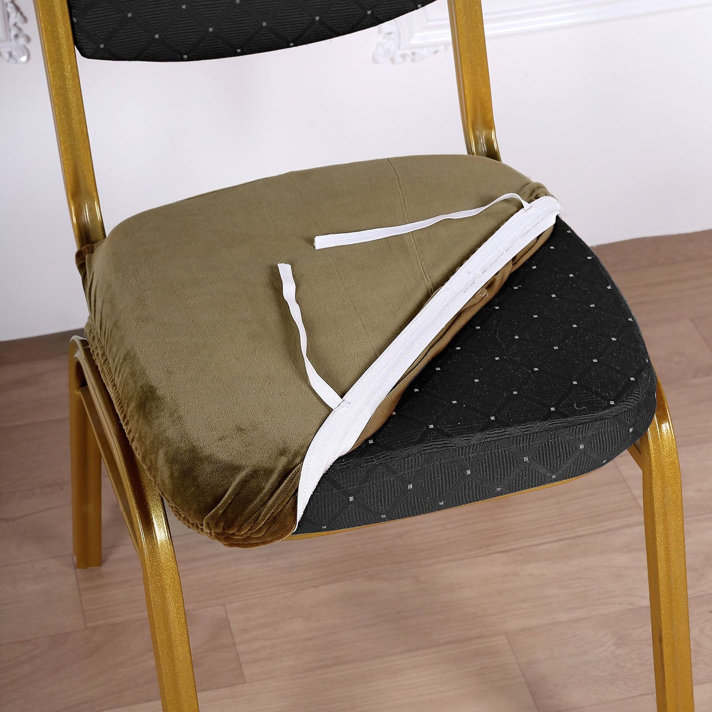 Velvet Dining Chair Seat Olive Green Cushion Cover With Ties