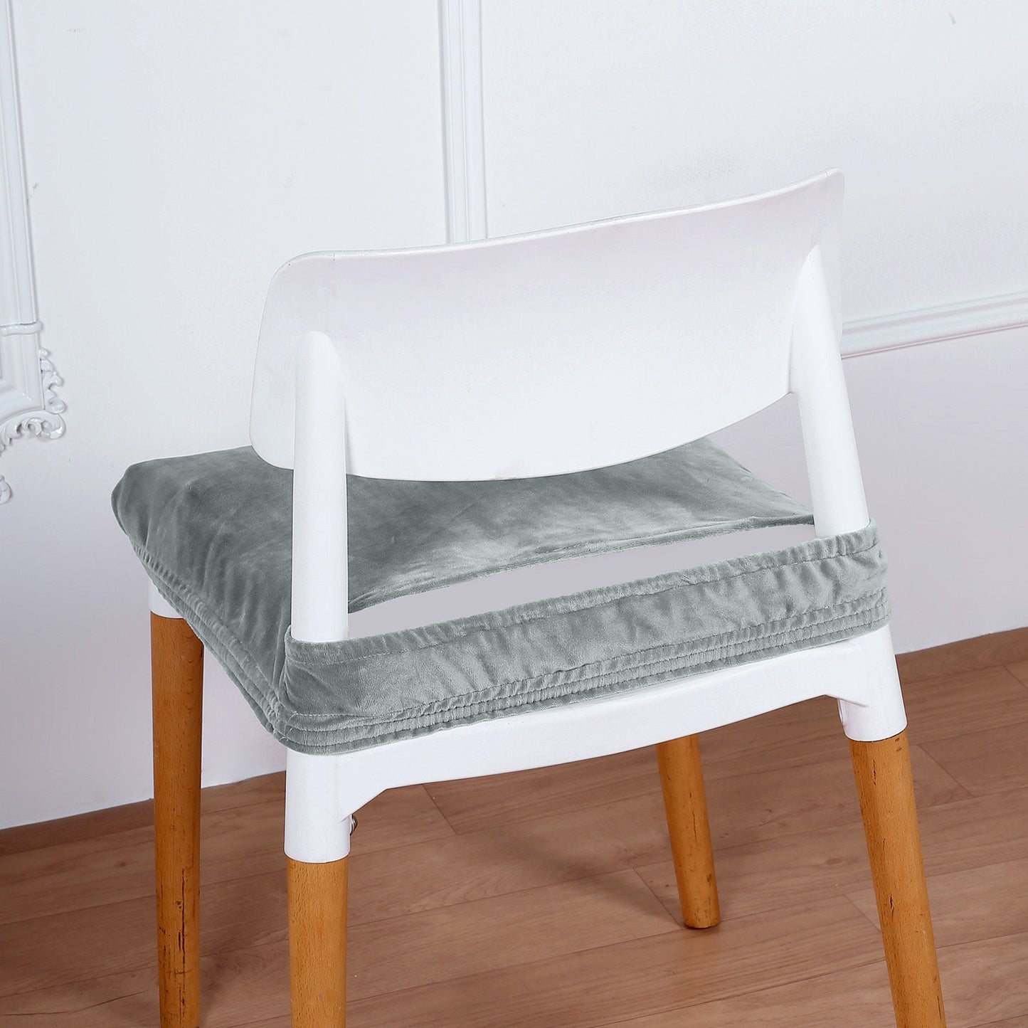 Velvet Dusty Blue Dining Chair Seat Cushion Cover