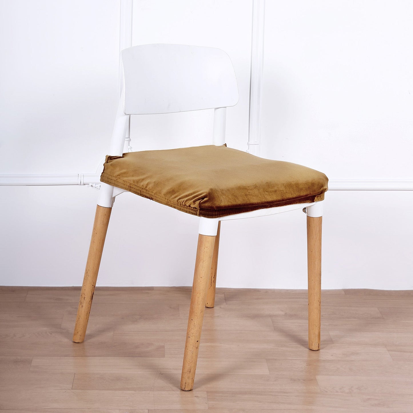 Stretch Gold Dining Chair Seat Cover, Velvet Chair Cushion Protector With Tie