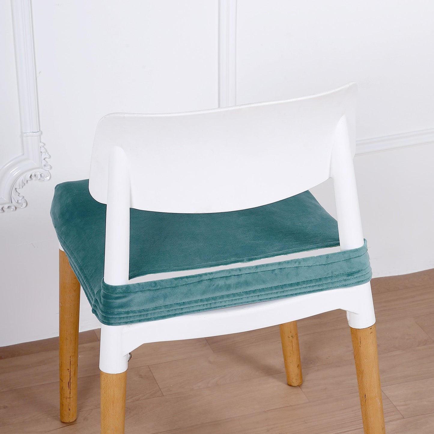 Teal Dining Chair Seat Velvet Cushion Cover With Ties