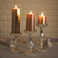 Mercury silver glass pillar candle holders set of 3 with candles.