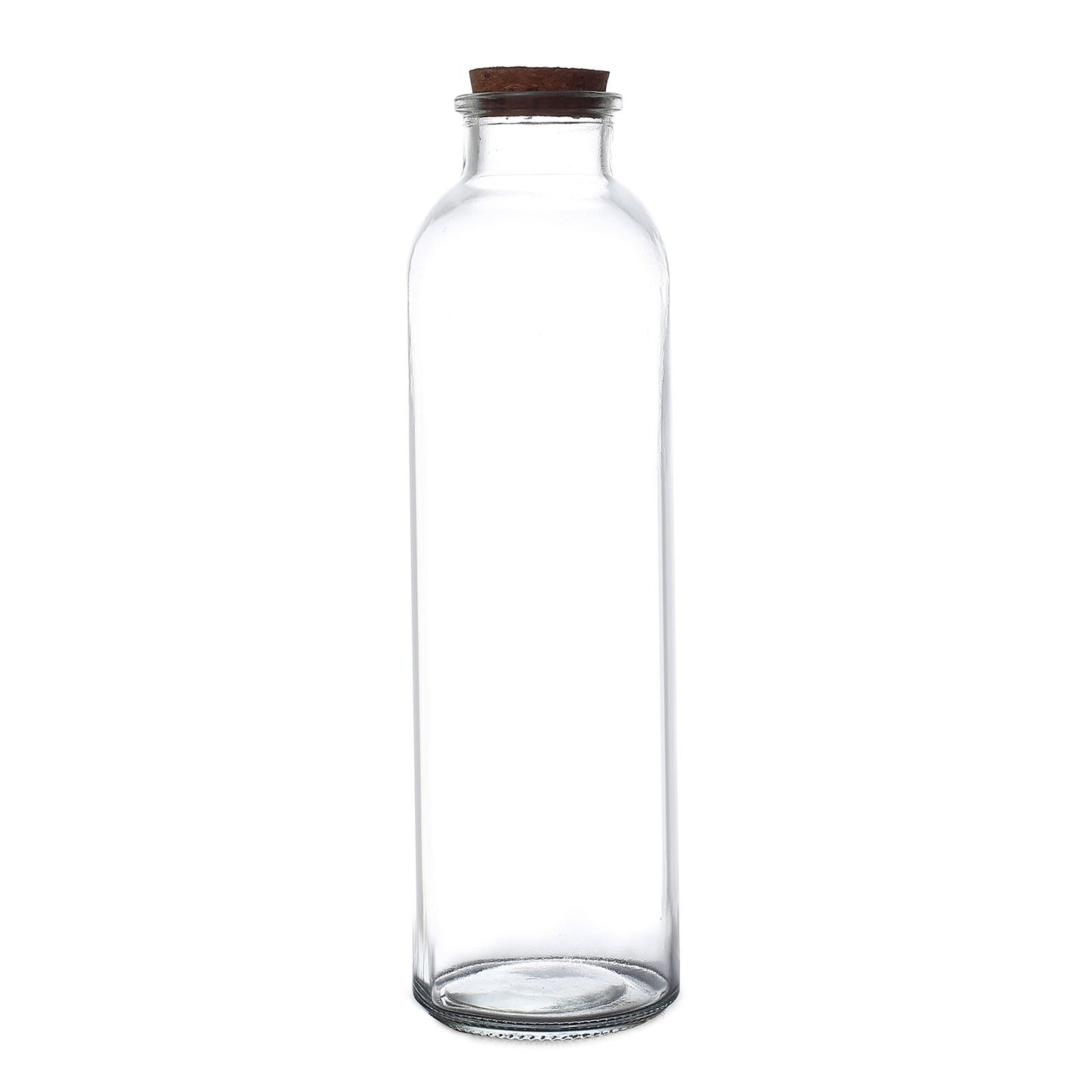 Clear glass storage jar with cork stopper, 16oz size.