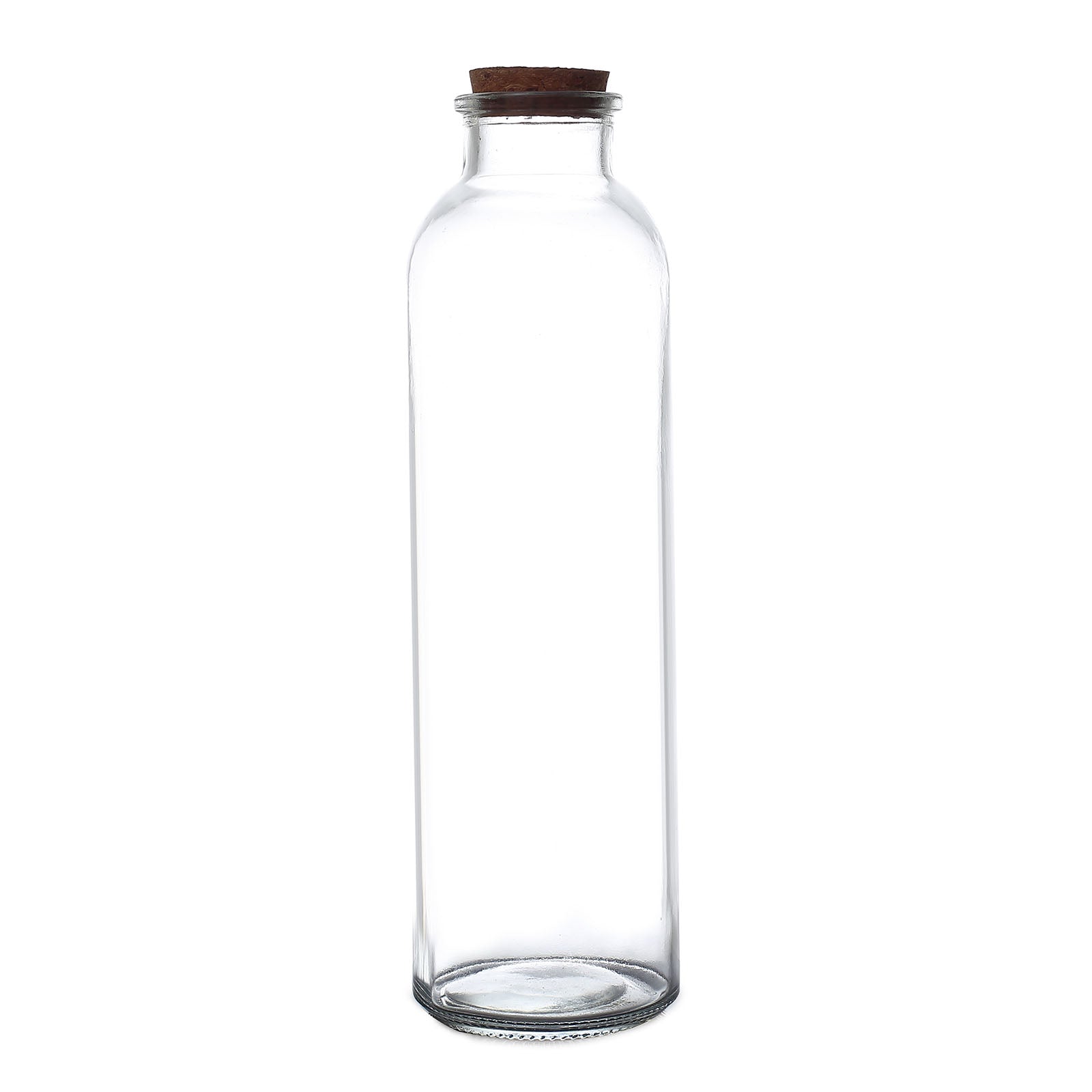 Clear glass storage jar with cork stopper, 16oz size.