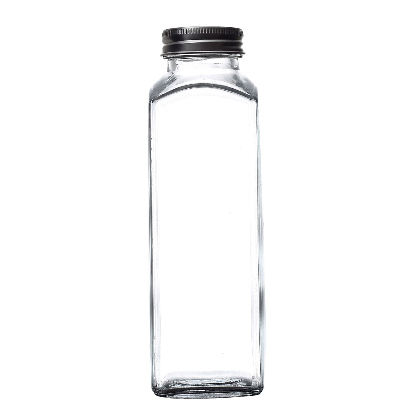 Clear glass jar with aluminum cap, 12oz French square design.